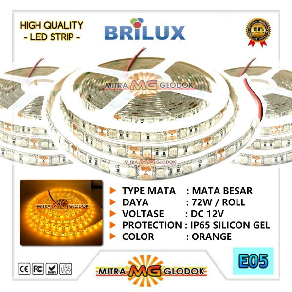 LED Strip Brilux SMD 5050 Mata Besar | IP 65 - Outdoor - Orange Yellow / Kuning Orange